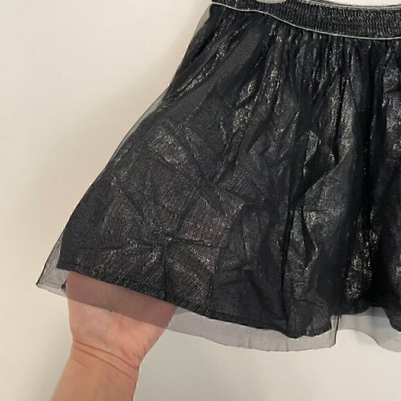 DECREE Black Silver Metallic Shimmer Tulle Elastic Waist Mini Tutu A-Line Skirt - Picture 7 of 15